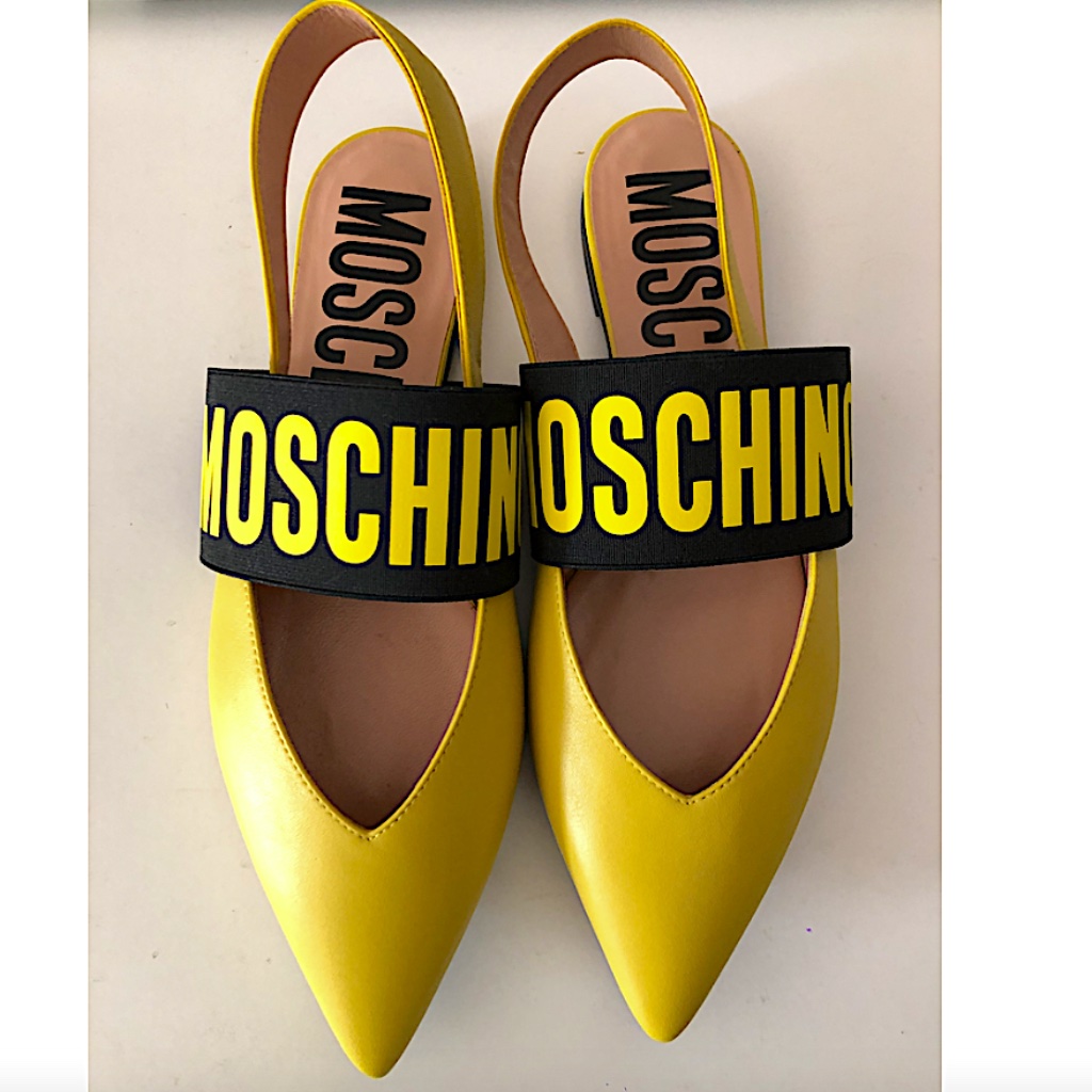 Moschino Logo Leather Slingback Flats
